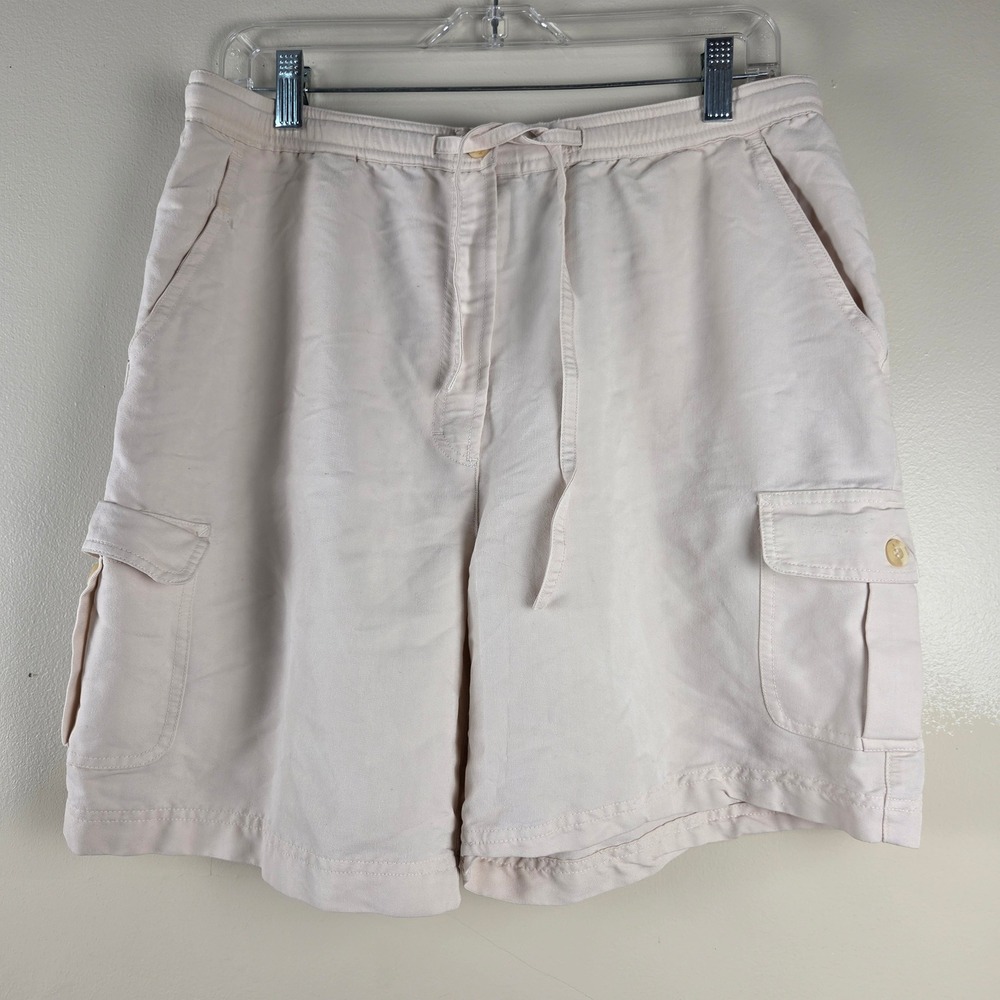 Directives Womens White Lyocell Cargo Shorts Elastic Drawstring Waist Size L